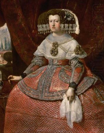 Konigin Maria Anna von Spanien in hellrotem Kleid, Diego Velazquez